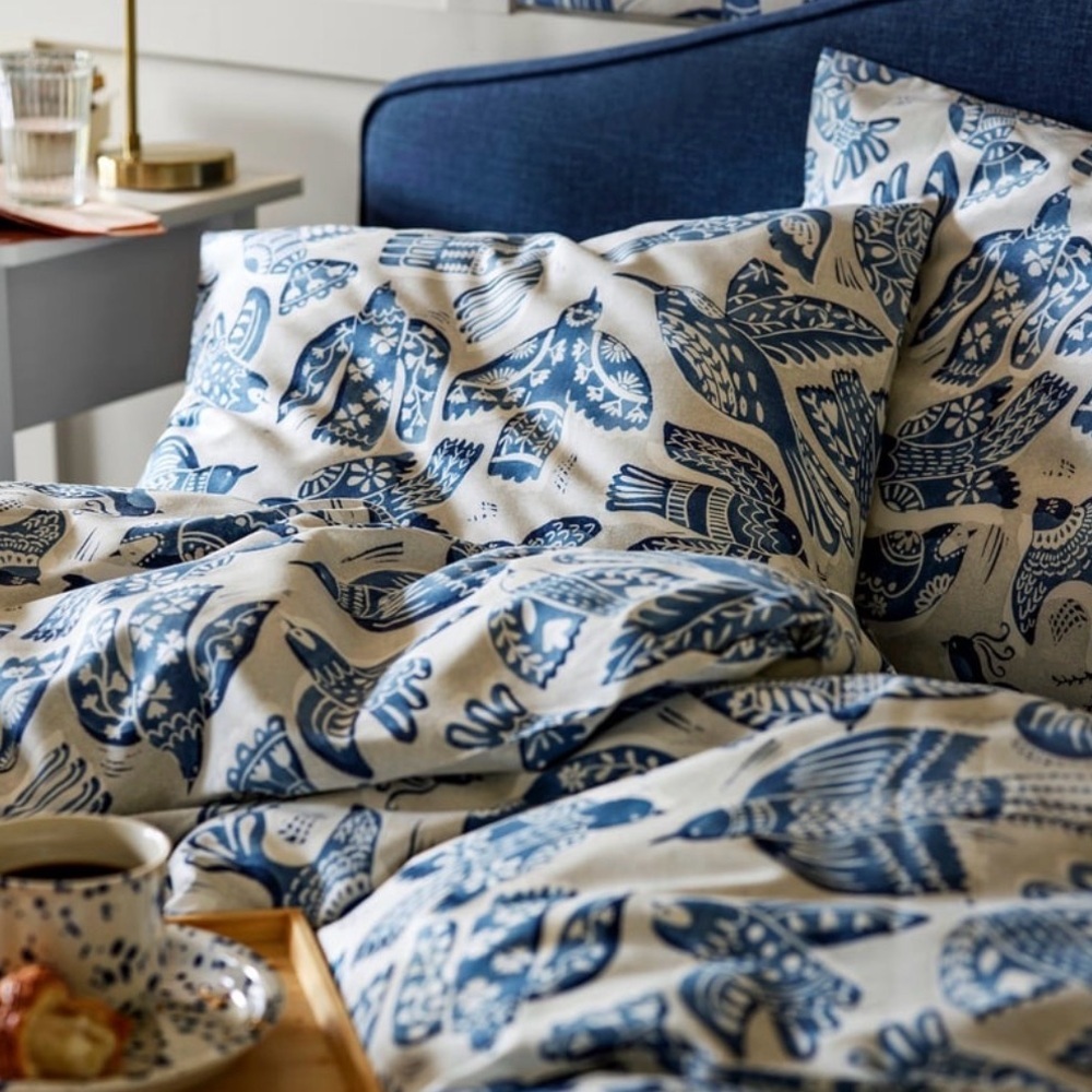 FULL/QUEEN IKEA Bittersota duvet cover & 2 pillow cases w bird design GORGEOUS! - Picture 5 of 10